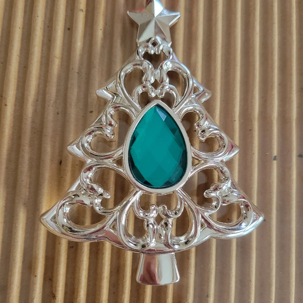 Lenox Silver-tone Christmas Tree Ornament ~ Teal Embellishment ~ GUC ~ Pretty!